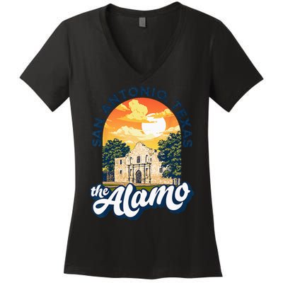 The Alamo San Antonio Texas Mission Vintage Retro Remember Women's V-Neck T-Shirt