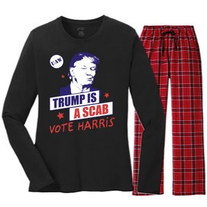 Trump A Scab Vote Harris Uaw 2024 Women's Long Sleeve Flannel Pajama Set 