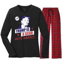 Trump A Scab Vote Harris Uaw 2024 Women's Long Sleeve Flannel Pajama Set 