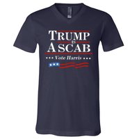 Trump A Scab Vote Harris Uaw Meme Funny V-Neck T-Shirt