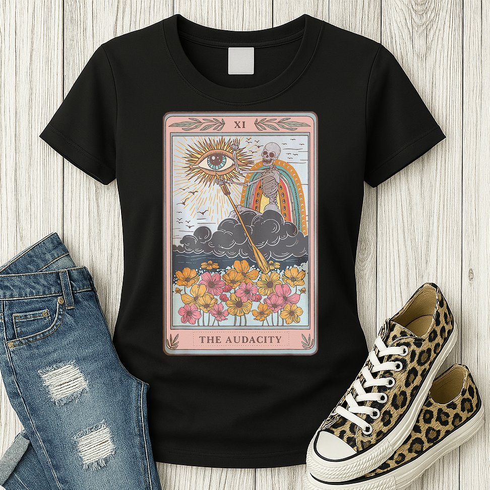 The Audacity Skeleton Tarot Card Sun Eye Aesthetic Womens T-Shirt