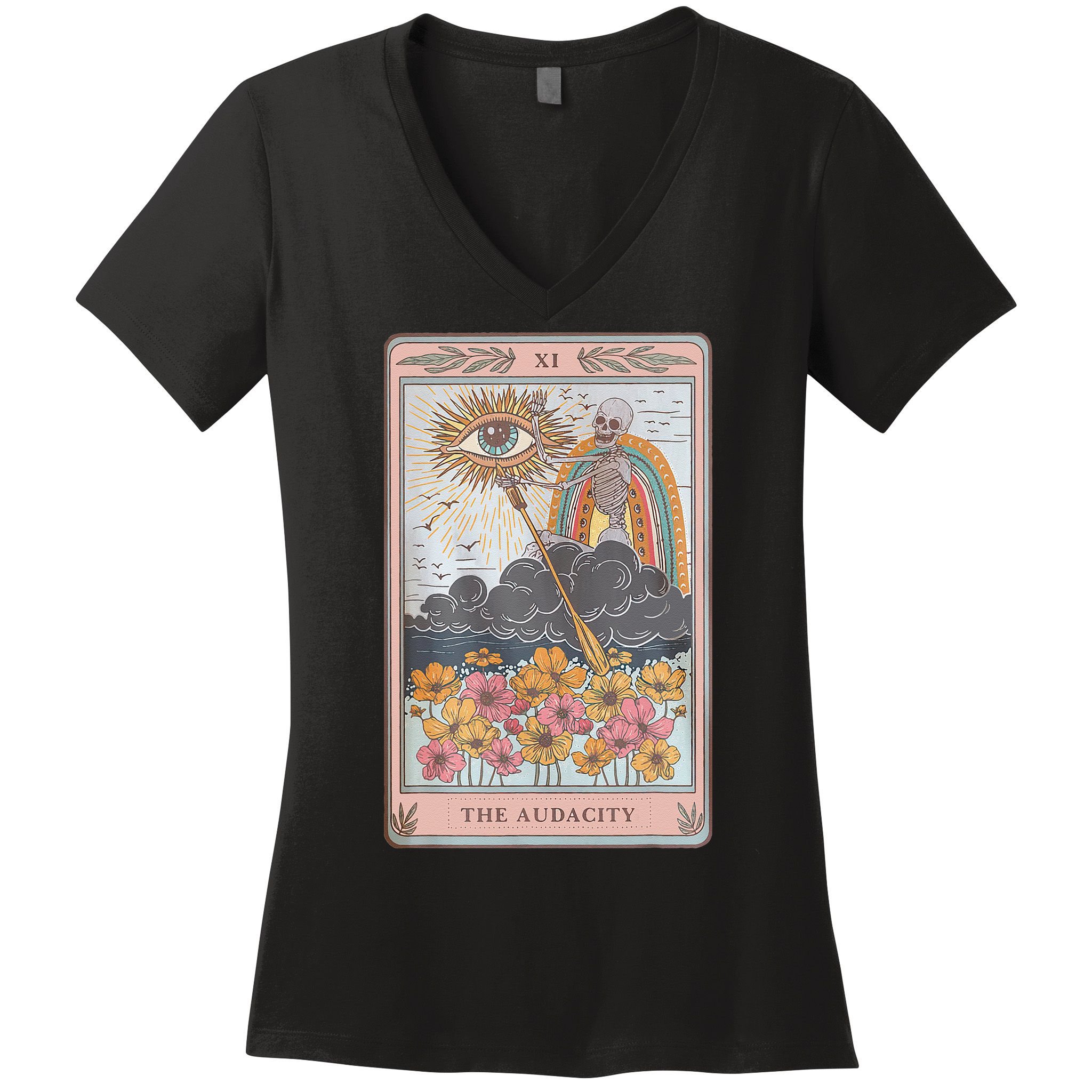 The Audacity Skeleton Tarot Card Sun Eye Aesthetic Women's V-Neck T-Shirt