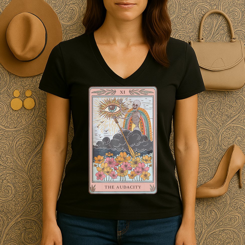 The Audacity Skeleton Tarot Card Sun Eye Aesthetic Women's V-Neck T-Shirt