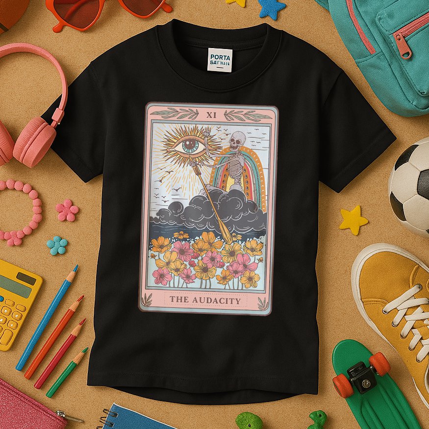 The Audacity Skeleton Tarot Card Sun Eye Aesthetic Kids T-Shirt
