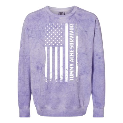 Tummy Ache Survivor American Flag Funny Colorblast Crewneck Sweatshirt