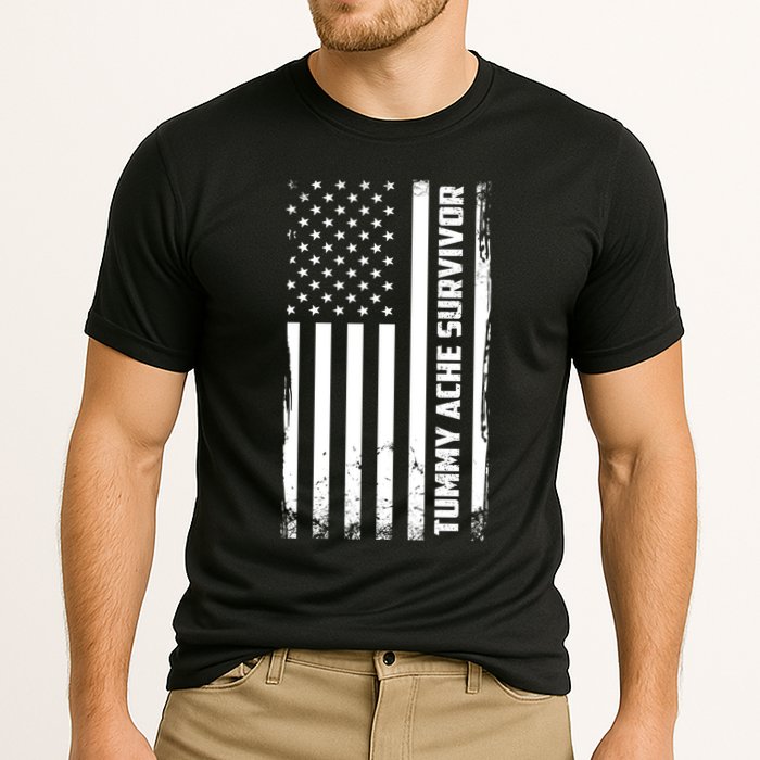Tummy Ache Survivor American Flag Funny Cooling Performance Crew T-Shirt