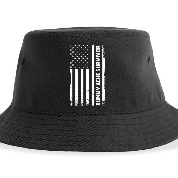 Tummy Ache Survivor American Flag Funny Sustainable Bucket Hat