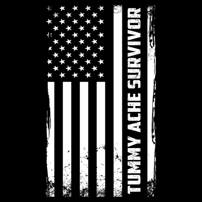 Tummy Ache Survivor American Flag Funny Sustainable Bucket Hat