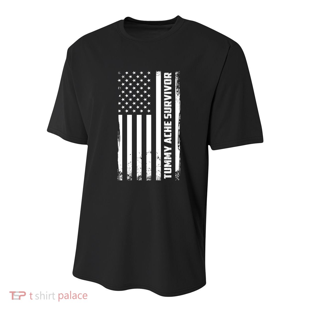 Tummy Ache Survivor American Flag Funny Youth Performance Sprint T-Shirt