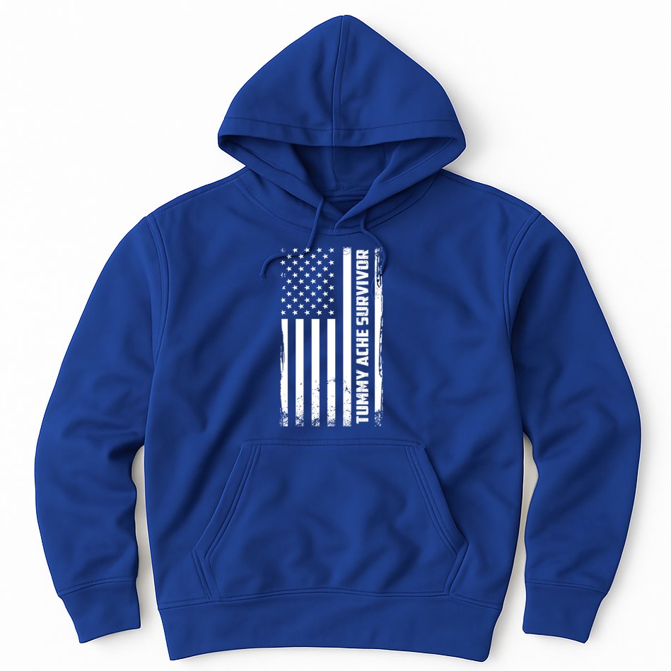 Tummy Ache Survivor American Flag Funny Hoodie