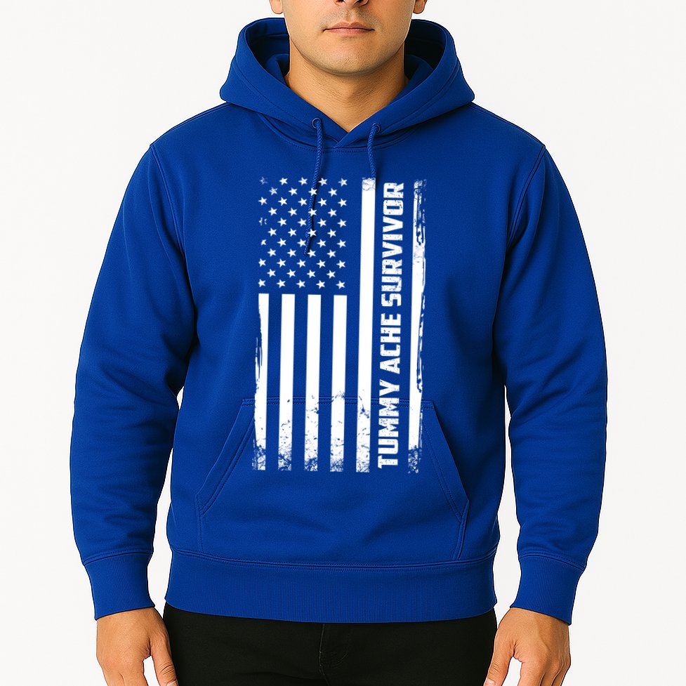 Tummy Ache Survivor American Flag Funny Hoodie