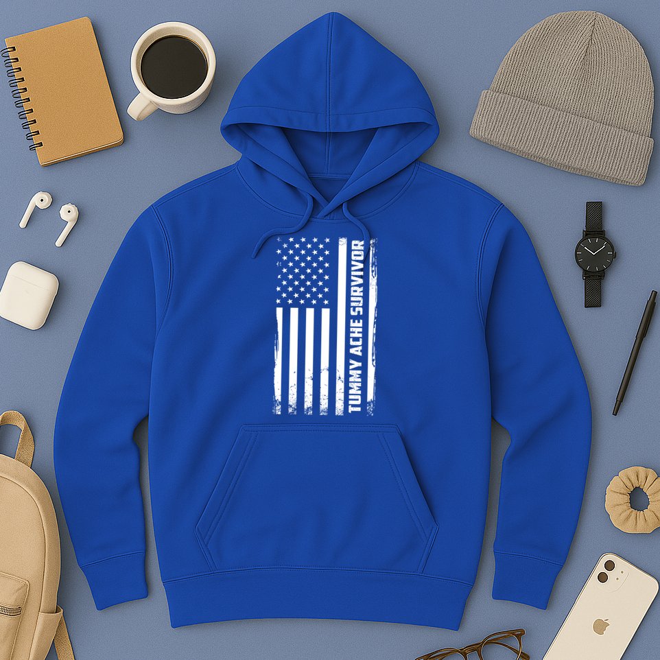 Tummy Ache Survivor American Flag Funny Hoodie