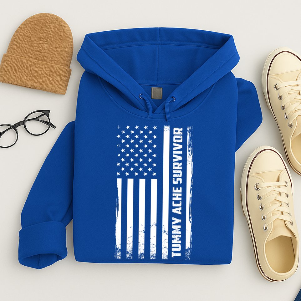 Tummy Ache Survivor American Flag Funny Hoodie