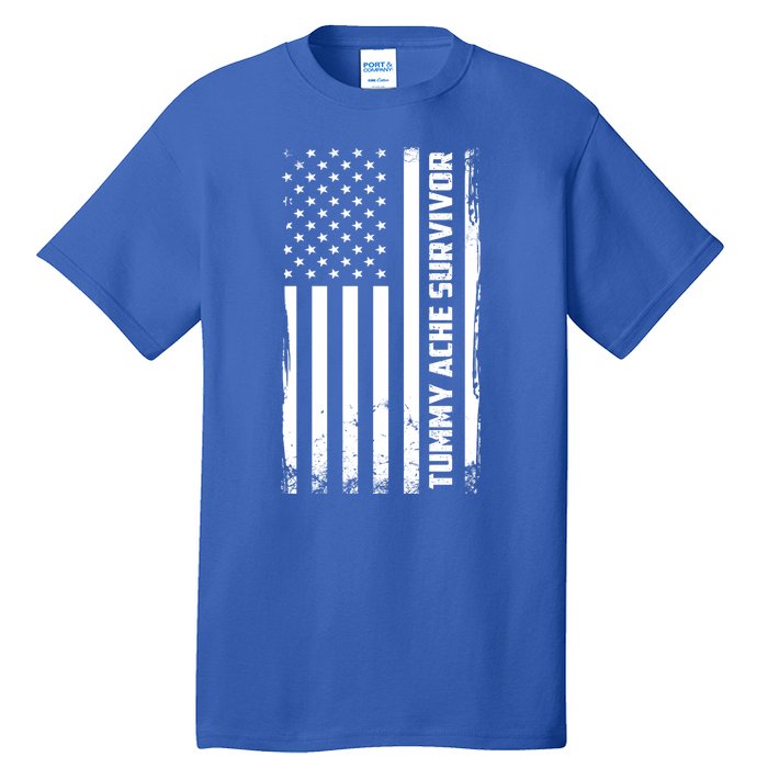 Tummy Ache Survivor American Flag Funny Tall T-Shirt