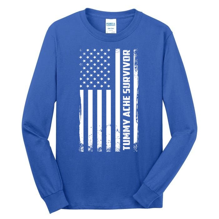 Tummy Ache Survivor American Flag Funny Tall Long Sleeve T-Shirt