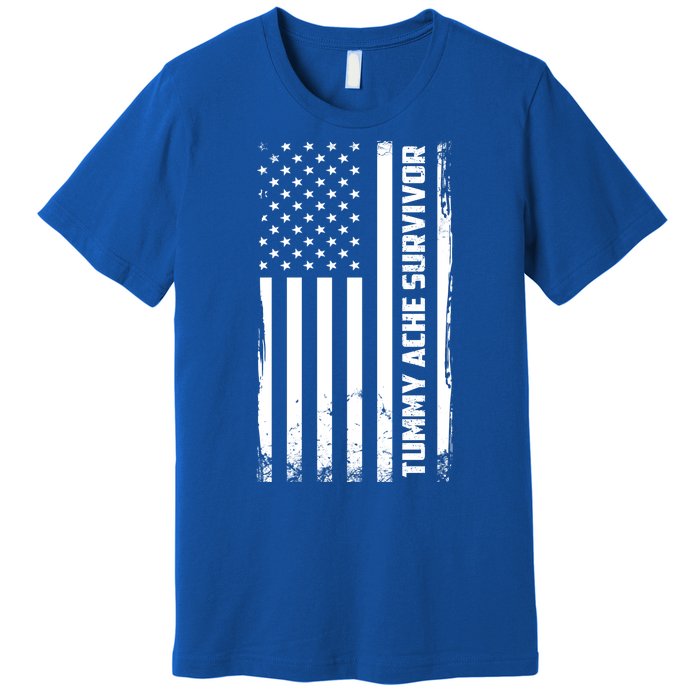 Tummy Ache Survivor American Flag Funny Premium T-Shirt