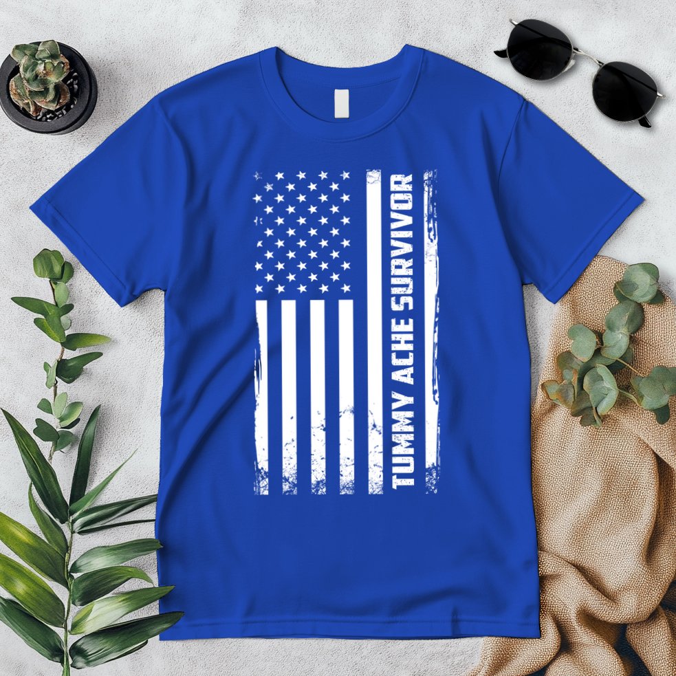 Tummy Ache Survivor American Flag Funny Premium T-Shirt