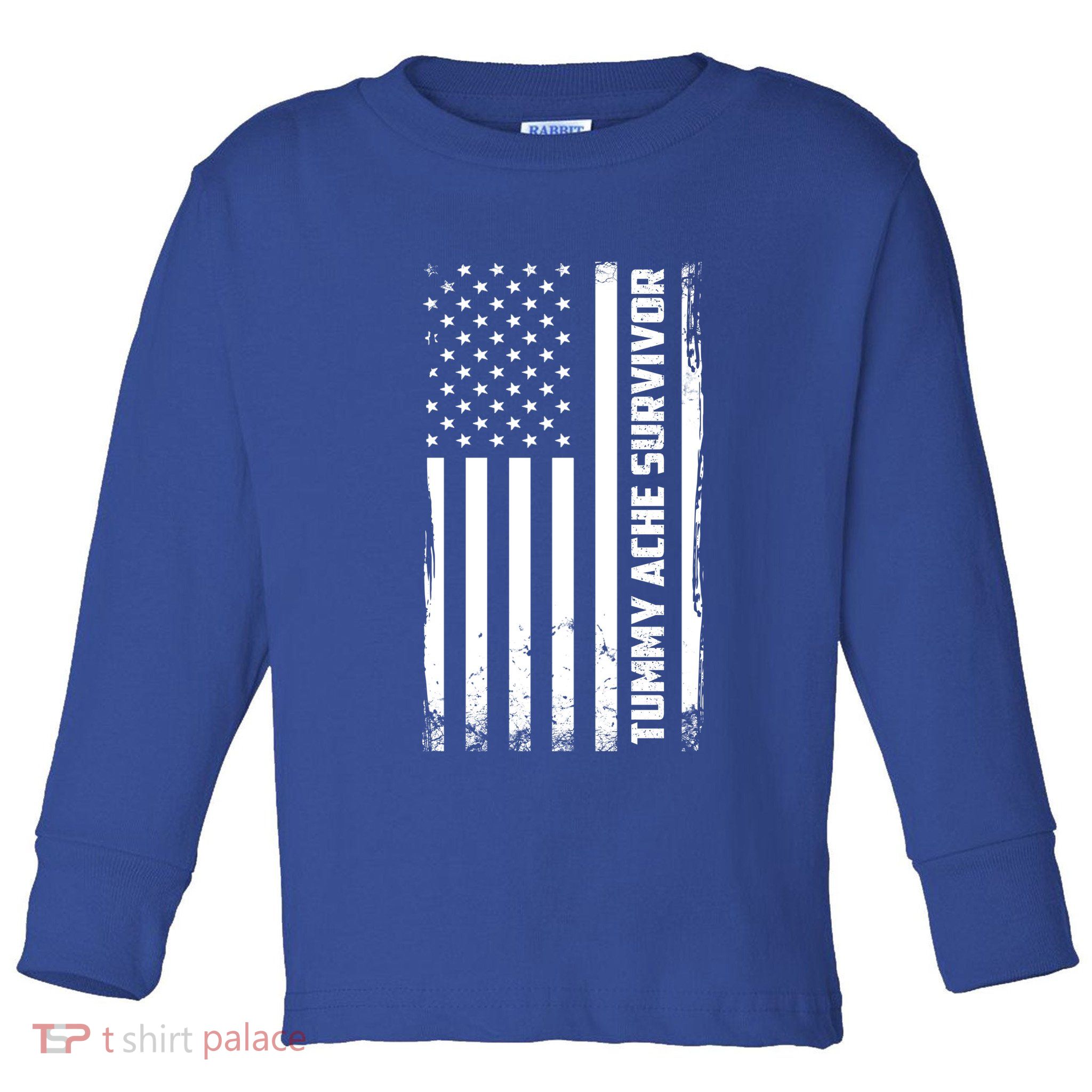 Tummy Ache Survivor American Flag Funny Toddler Long Sleeve Shirt
