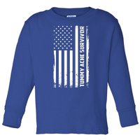 Tummy Ache Survivor American Flag Funny Toddler Long Sleeve Shirt