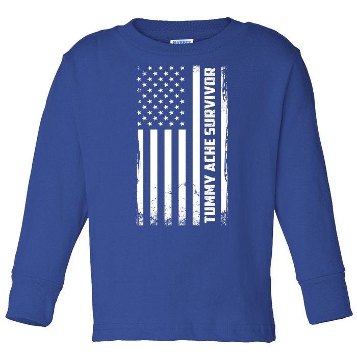 Tummy Ache Survivor American Flag Funny Toddler Long Sleeve Shirt