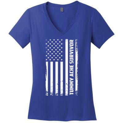 Tummy Ache Survivor American Flag Funny Women's V-Neck T-Shirt