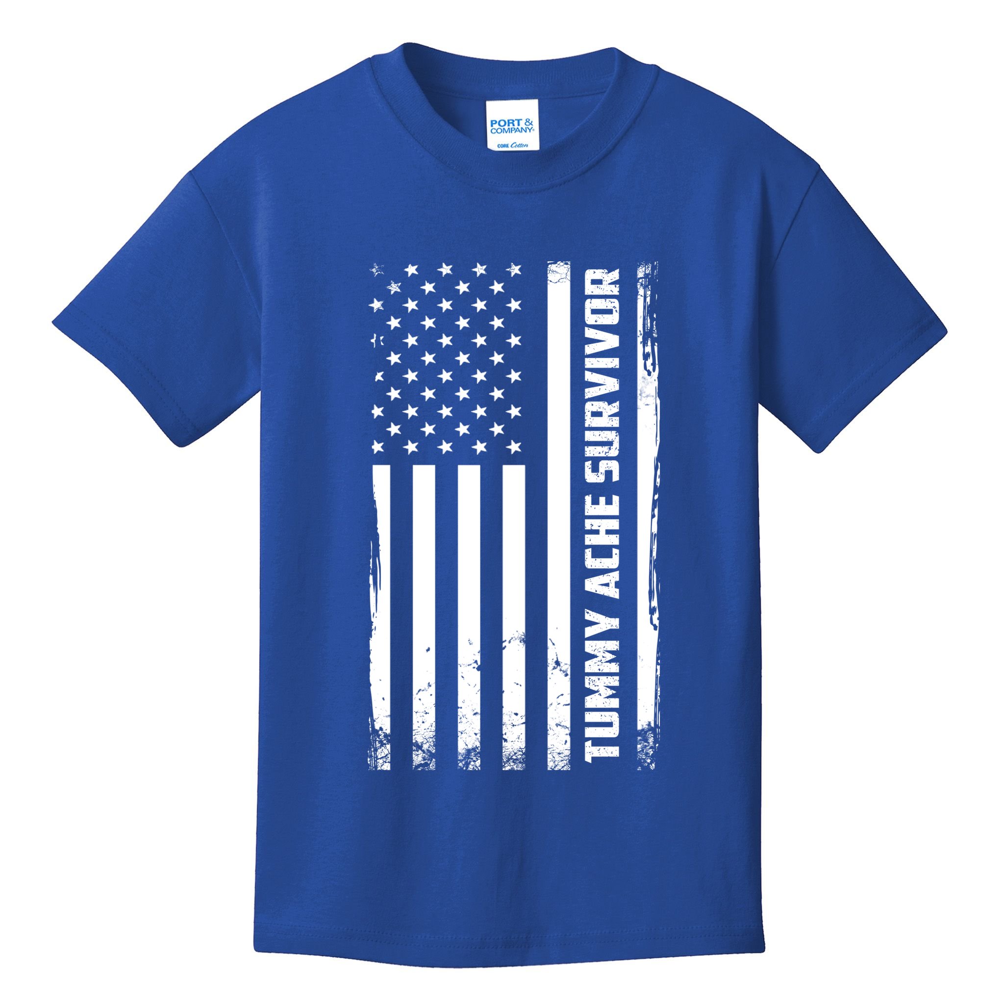 Tummy Ache Survivor American Flag Funny Kids T-Shirt