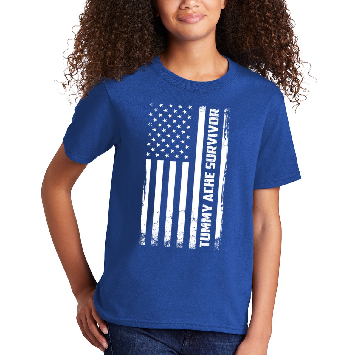 Tummy Ache Survivor American Flag Funny Kids T-Shirt