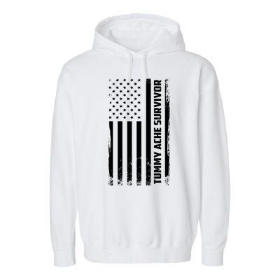 Tummy Ache Survivor American Flag Funny Garment-Dyed Fleece Hoodie