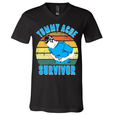 Tummy Ache Survivor Funny Vintage V-Neck T-Shirt