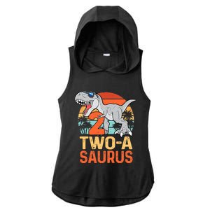 Two A Saurus Rex 2nd Birthday Dinosaur 2 Year Old Boy Ladies PosiCharge Tri-Blend Wicking Draft Hoodie Tank