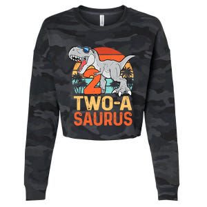 Two A Saurus Rex 2nd Birthday Dinosaur 2 Year Old Boy Cropped Pullover Crew