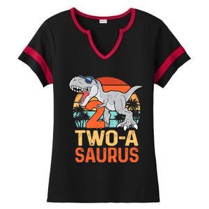 Two A Saurus Rex 2nd Birthday Dinosaur 2 Year Old Boy Ladies Halftime Notch Neck Tee