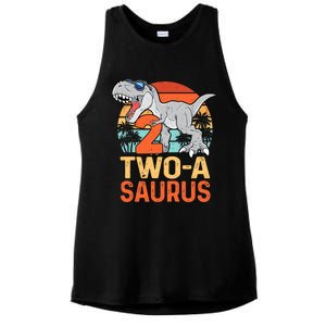 Two A Saurus Rex 2nd Birthday Dinosaur 2 Year Old Boy Ladies PosiCharge Tri-Blend Wicking Tank