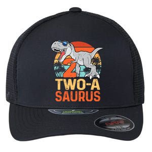 Two A Saurus Rex 2nd Birthday Dinosaur 2 Year Old Boy Flexfit Unipanel Trucker Cap