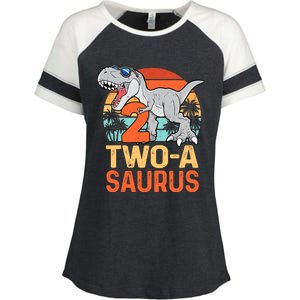 Two A Saurus Rex 2nd Birthday Dinosaur 2 Year Old Boy Enza Ladies Jersey Colorblock Tee