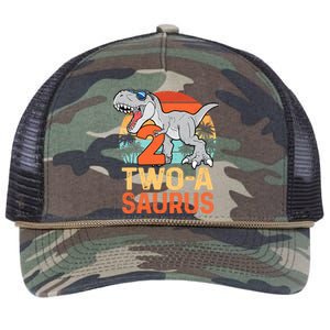 Two A Saurus Rex 2nd Birthday Dinosaur 2 Year Old Boy Retro Rope Trucker Hat Cap