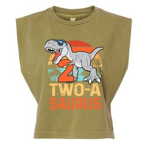 Two A Saurus Rex 2nd Birthday Dinosaur 2 Year Old Boy Garment-Dyed Women's Muscle Tee