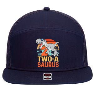 Two A Saurus Rex 2nd Birthday Dinosaur 2 Year Old Boy 7 Panel Mesh Trucker Snapback Hat