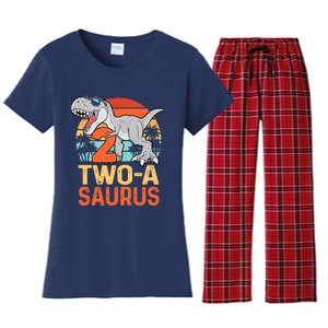 Two A Saurus Rex 2nd Birthday Dinosaur 2 Year Old Boy Women's Flannel Pajama Set