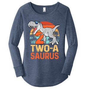 Two A Saurus Rex 2nd Birthday Dinosaur 2 Year Old Boy Women's Perfect Tri Tunic Long Sleeve Shirt