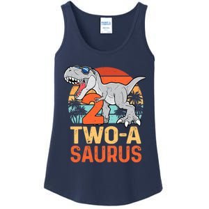 Two A Saurus Rex 2nd Birthday Dinosaur 2 Year Old Boy Ladies Essential Tank