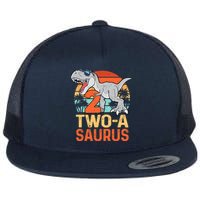 Two A Saurus Rex 2nd Birthday Dinosaur 2 Year Old Boy Flat Bill Trucker Hat