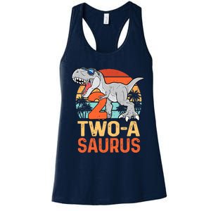 Two A Saurus Rex 2nd Birthday Dinosaur 2 Year Old Boy Women's Racerback Tank