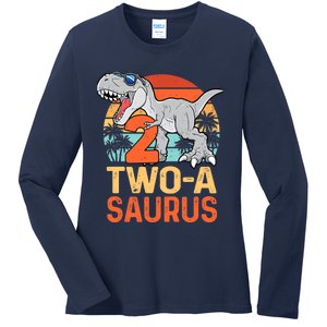 Two A Saurus Rex 2nd Birthday Dinosaur 2 Year Old Boy Ladies Long Sleeve Shirt