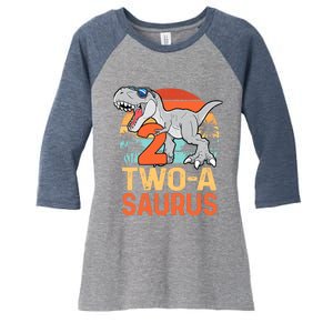 Two A Saurus Rex 2nd Birthday Dinosaur 2 Year Old Boy Women's Tri-Blend 3/4-Sleeve Raglan Shirt