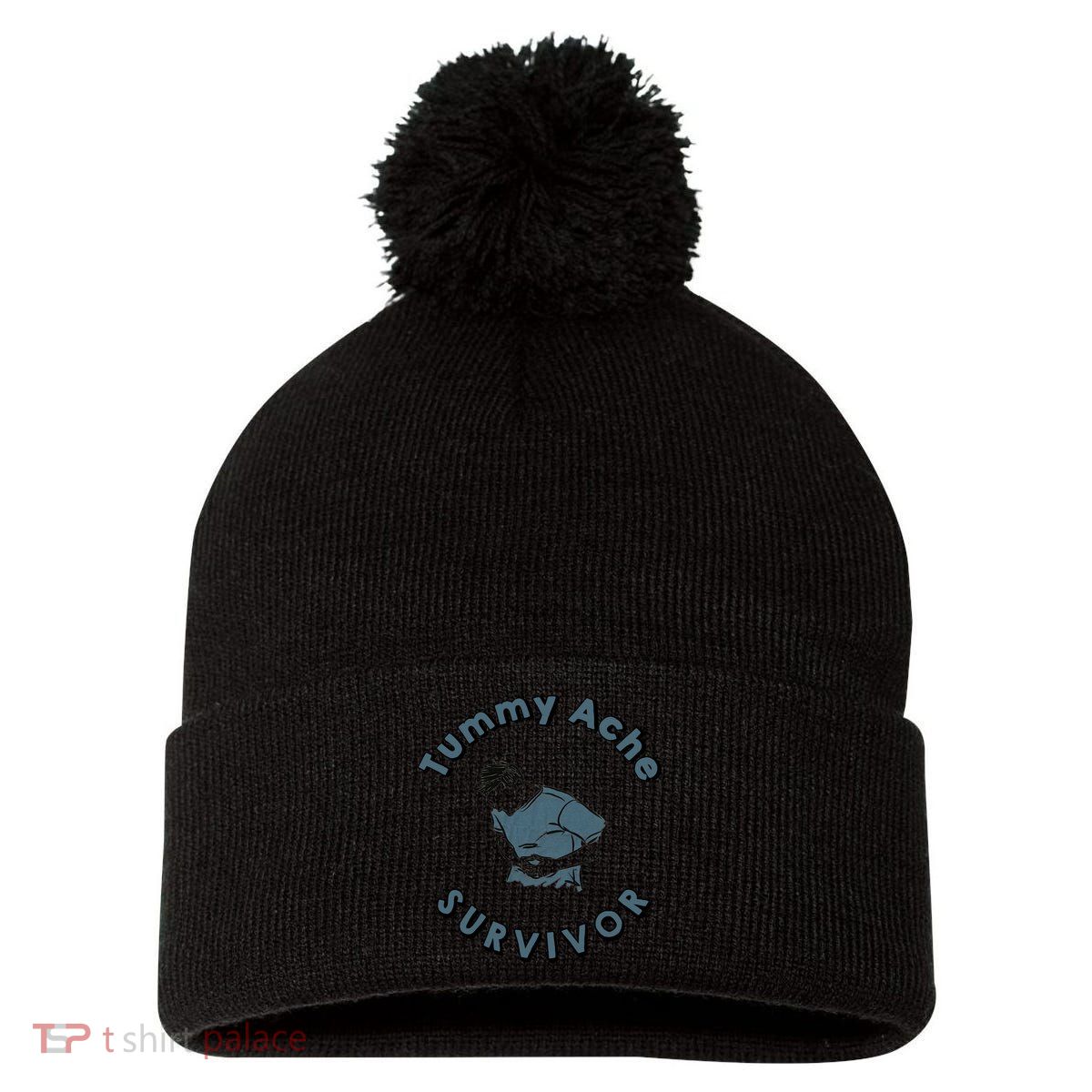 Tummy Ache Survivor Funny Tummy Ache Joke Pom Pom 12in Knit Beanie