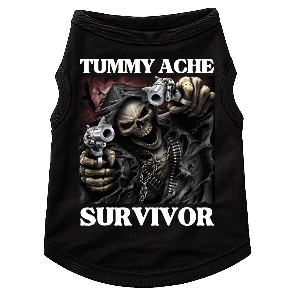 Tummy Ache Survivor Funny Cool Edgy Hard Skeleton Meme Doggie Tank