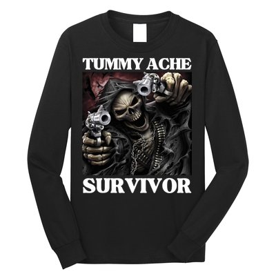 Tummy Ache Survivor Funny Cool Edgy Hard Skeleton Meme Long Sleeve Shirt