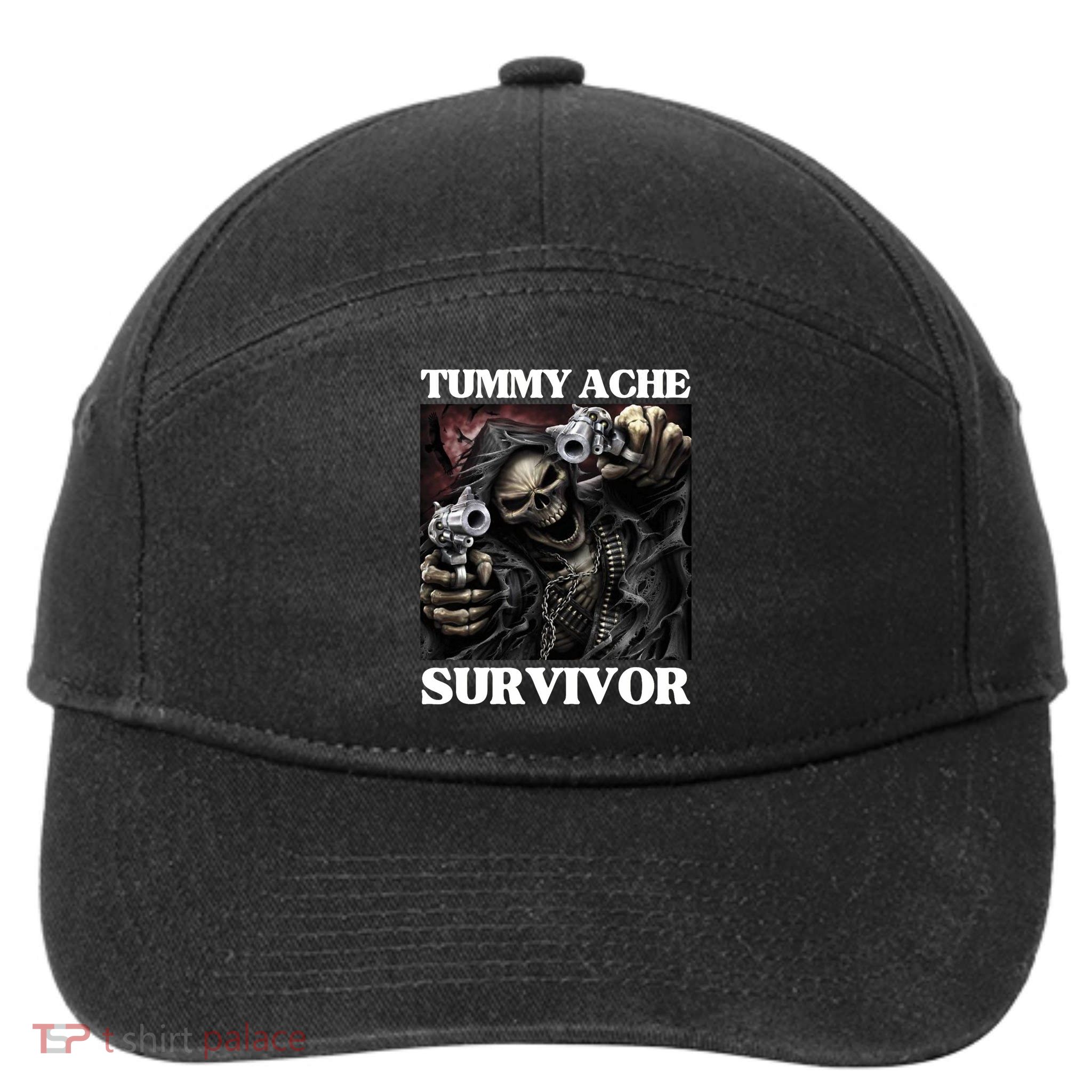 Tummy Ache Survivor Funny Cool Edgy Hard Skeleton Meme 7-Panel Snapback Hat