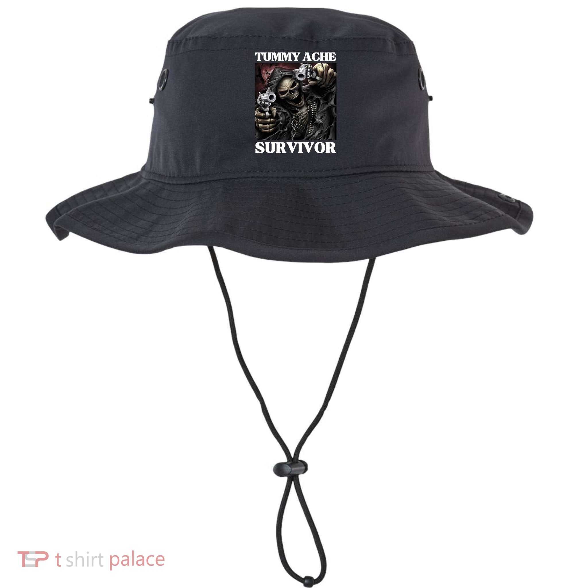 Tummy Ache Survivor Funny Cool Edgy Hard Skeleton Meme Bucket Hat